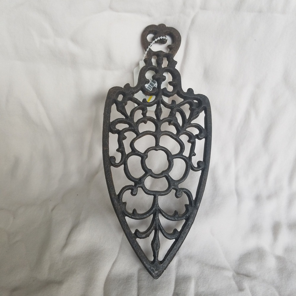 Vintage Cast Iron Trivet Ornate Floral Design Rustic Farmhouse Decor